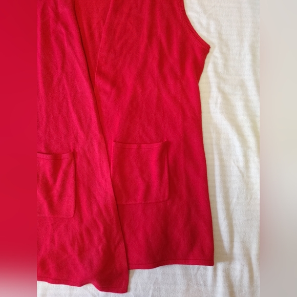 ALIA Red Open Knit Sleeveless Cardigan Size Large Petite - Picture 3 of 7